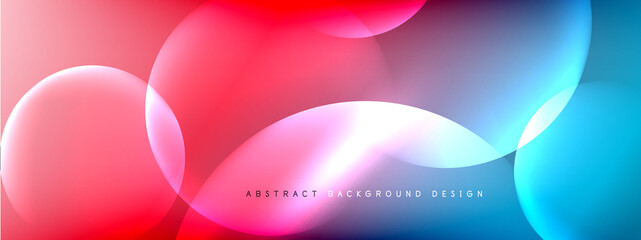 Vector abstract background liquid bubble circles on fluid gradient with shadows and light effects. Shiny design templates for text