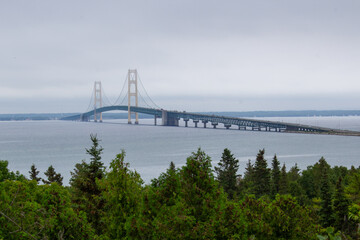 Fototapeta na wymiar Mackinac bridge overlook. View from Straits State Park in Michigan