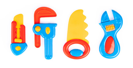 set tools of plastic toy isolated on white background
