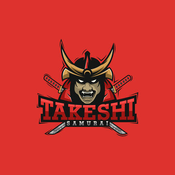 Takeshi Samurai Illustration Mascot Logo Design Vector Template