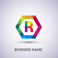 R letter colorful logo in the hexagonal. Vector design template elements for your application or company identity.entity.