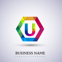 U letter colorful logo in the hexagonal. Vector design template elements for your application or company identity.entity.