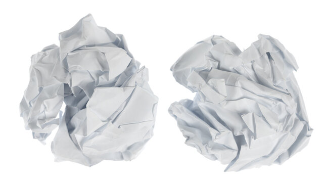 Crumpled paper boll isolated on white background clipping path. Screwed up piece of paper
