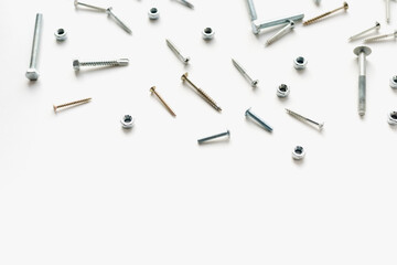 bolts with nuts on a white background, bolts and nuts