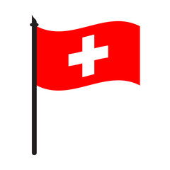 Switzerland waving flag on flagpole. icon vector illustration.