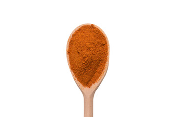 Paprica on wooden spoon isolated.