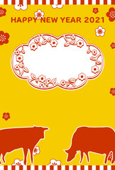 2021年の年賀状　シンプルな牛のフォトフレーム
