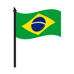 Brazil waving flag on flagpole. icon vector illustration.