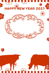 2021年の年賀状　シンプルな牛のフォトフレーム