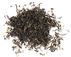 Dried tea leaves isolated on white background texture