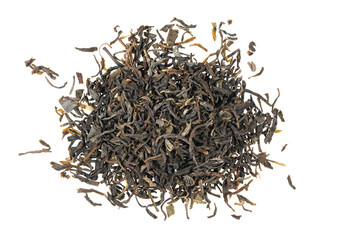 Dried tea leaves isolated on white background texture