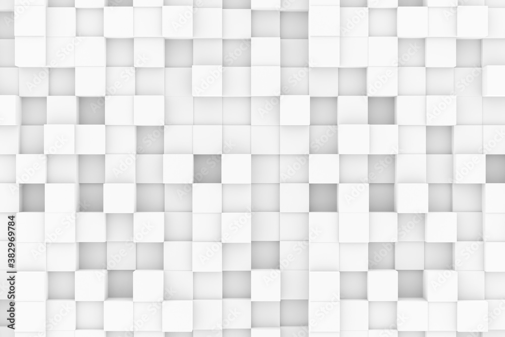 Poster random shifted white cubes geometrical pattern background with soft shadows, minimal background temp