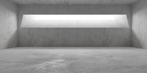 Abstract empty, modern concrete room with wide window opening on back wall and rough floor - industrial interior background template