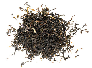 Dried tea leaves isolated on white background texture