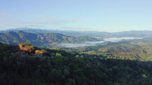 Aerial shot with drone in Constanza Dominican Republic, early in the morning cold day