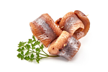 Herring with spices, isolated on white background