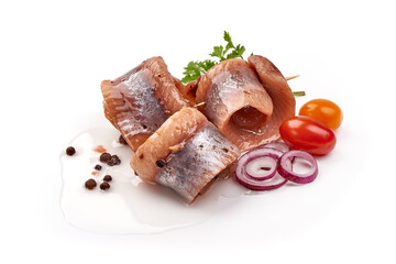 Herring with spices, isolated on white background
