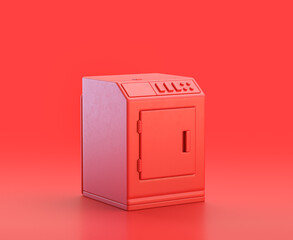 monochrome single red color dryer machine in red background, single color 3d icon, 3d rendering