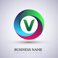 Letter V logo with colorful splash background, letter combination logo design for creative industry, web, business and company.