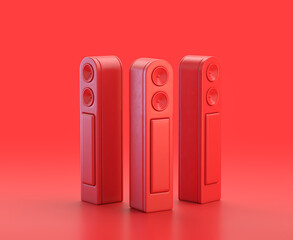 monochrome single red  color tall stereo cabin  in red background,single color, 3d Icon, 3d rendering