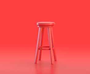 monochrome single red  color tall stool in red background,single color, 3d Icon, 3d rendering