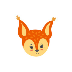 Squirrel head as emoji. Cute smiling expression. Vector illustration of squirrel in flat style