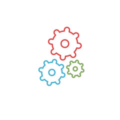 Color isolated outline icon of three cogwheels on white background. Line icon of gear wheel. Settings icon.