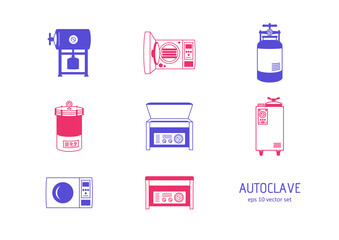 Autoclave - vector icons set on white background.