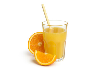 Glass of orange juice isolated on white background