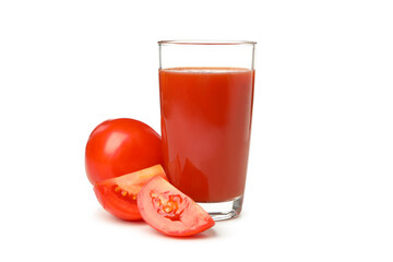 Glass of tomato juice isolated on white background