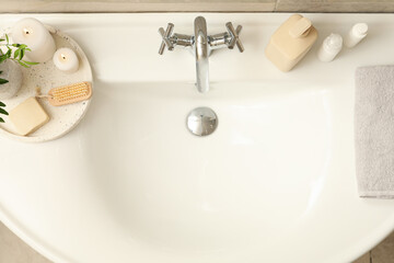 Sink and personal hygiene accessories in bathroom