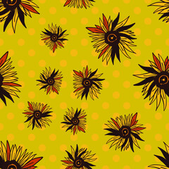 Sunflower seamless pattern for your design. Hand drawn flowers on yellow background
