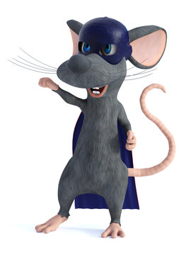 3D rendering of a cartoon mouse dressed as a super hero.