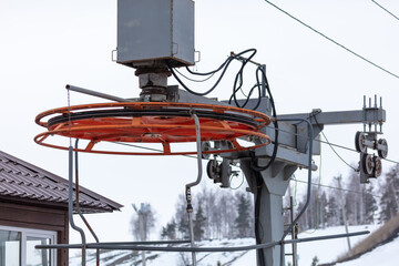 Metal parts on a ski lift in a ski resort