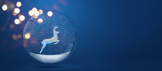 Deer inside of snowy snow globe