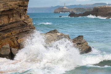 Bay of Santander with Mouro lighthouse in the background, Santander, Spain	
