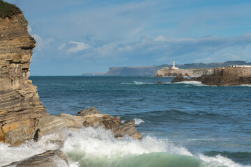 Bay of Santander with Mouro lighthouse in the background, Santander, Spain