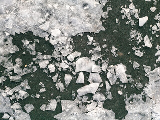 Broken ice on the ground as a background.