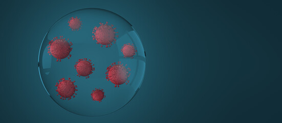 3D rendering of Coronavirus inside bubble
