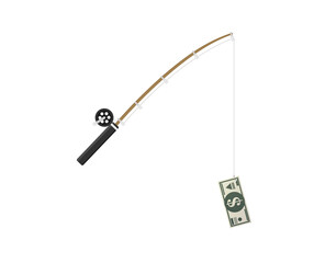 fishing rod and money bill as bait