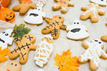 Halloween homemade gingerbread cookies background