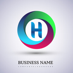 Letter H logo with colorful splash background, letter combination logo design for creative industry, web, business and company.