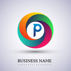 Letter P logo with colorful splash background, letter combination logo design for creative industry, web, business and company.