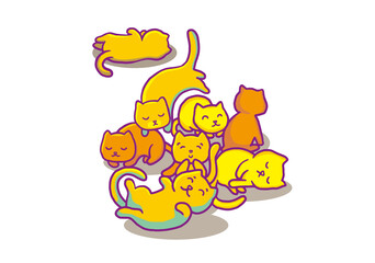 cartoon style cute cats vector illustration isolated on white