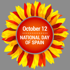 Circle frame, decorated with petals in colors of Spain flag. Wreath made of red and yellow petals