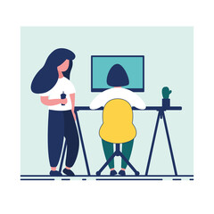 Girl Working On Laptop - Stock Vector Illustration