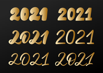 Obraz premium Hand lettered set 2021. Happy New Year. Gold numbers. Vector illustration