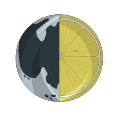 Lemon and moon in half on a white background