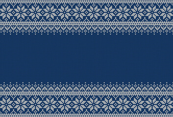 Knitted background with sweater pattern and copyspace. Horizontal vector banner.