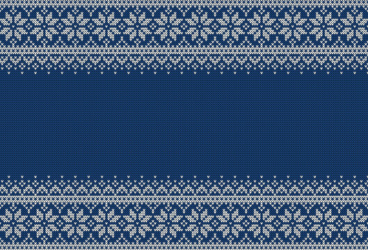 Knitted background with sweater pattern and copyspace. Horizontal vector banner.